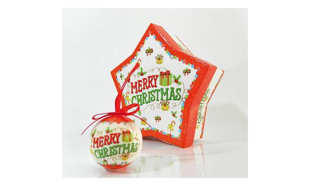 Μπάλα πλαστική ΄΄Merry Christmas΄΄ σε κουτί δώρου αστέρι, 4,5cm