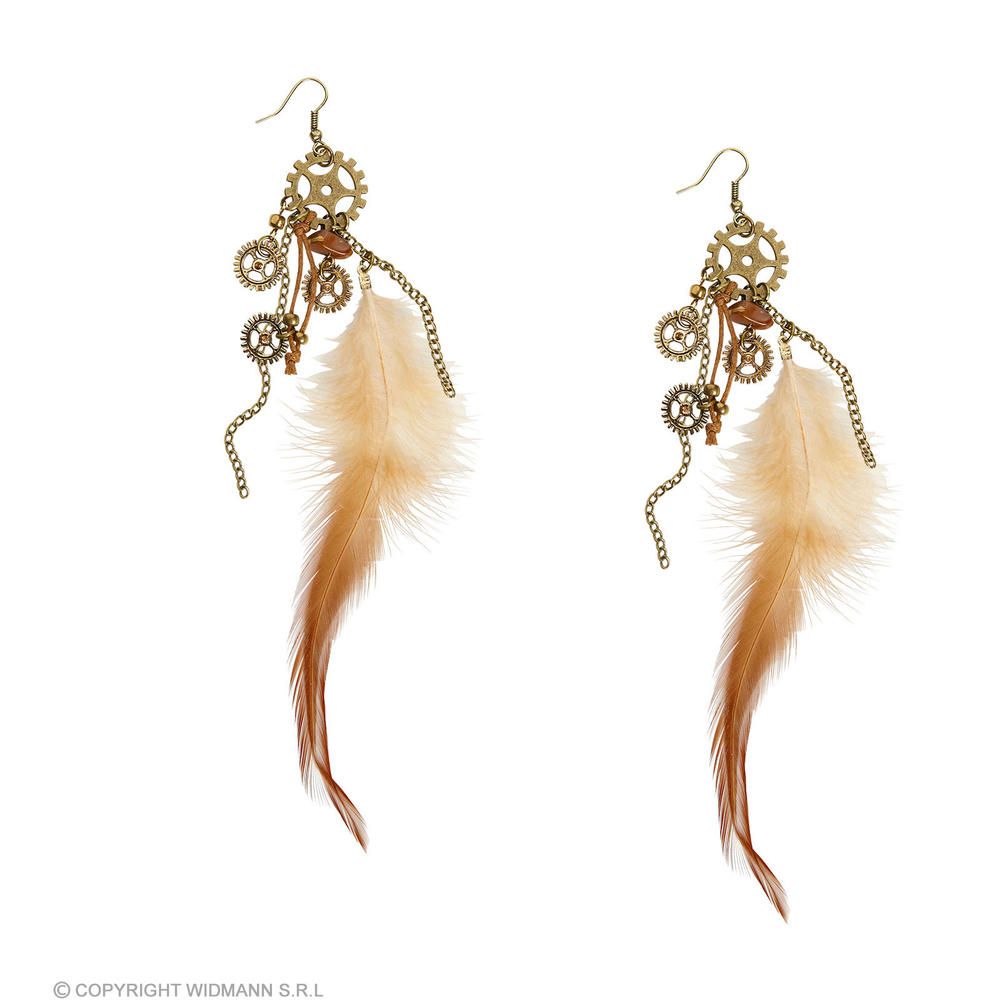 Pair of STEAMPUNK EARRINGS WITH FEATHERS