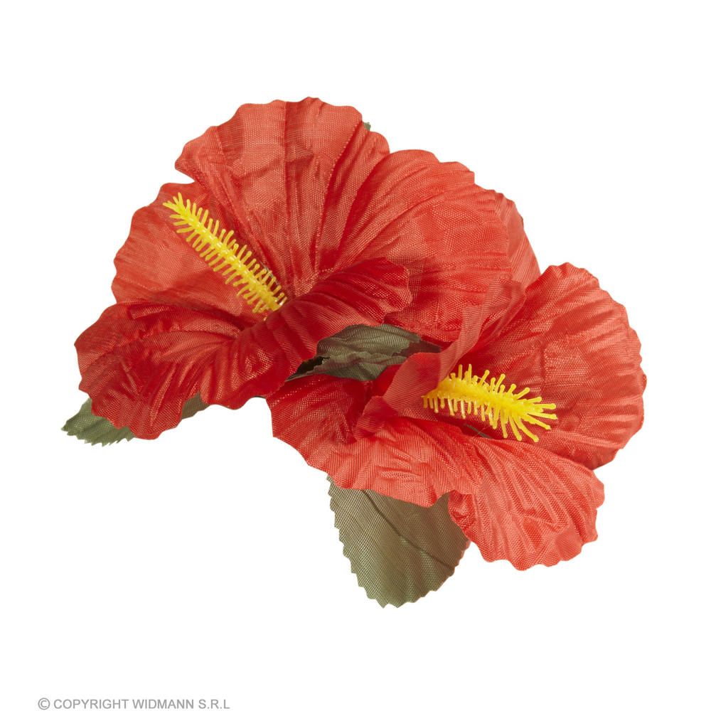 "2 RED HIBISCUS FLOWERS HAIR CLIP"