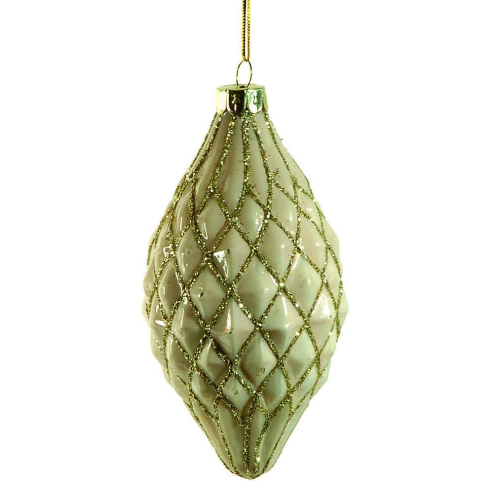 Στολίδι κώνος γυάλλινο. Κρεμ 13cm