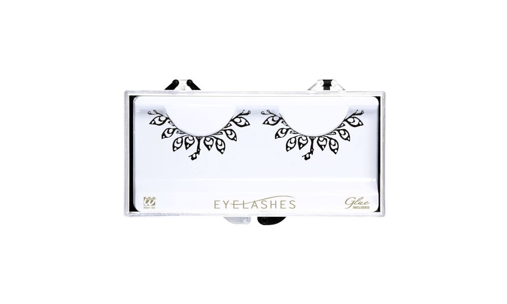 Pk 6 BLACK FANTASY EYELASHES in box with glass