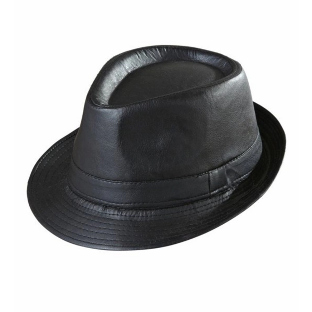 BLACK LEATHERLOOK FEDORA