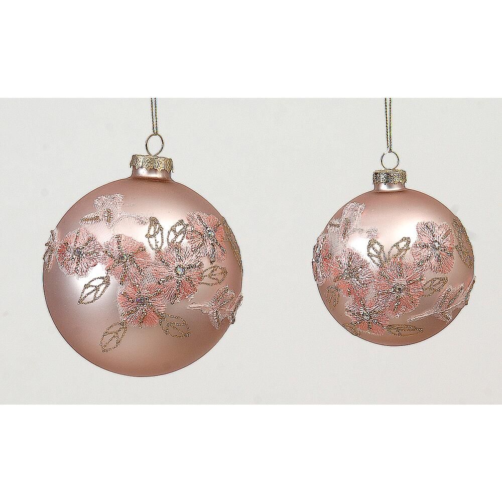 Glass mat pink ball w/ flowers design 8 cm
