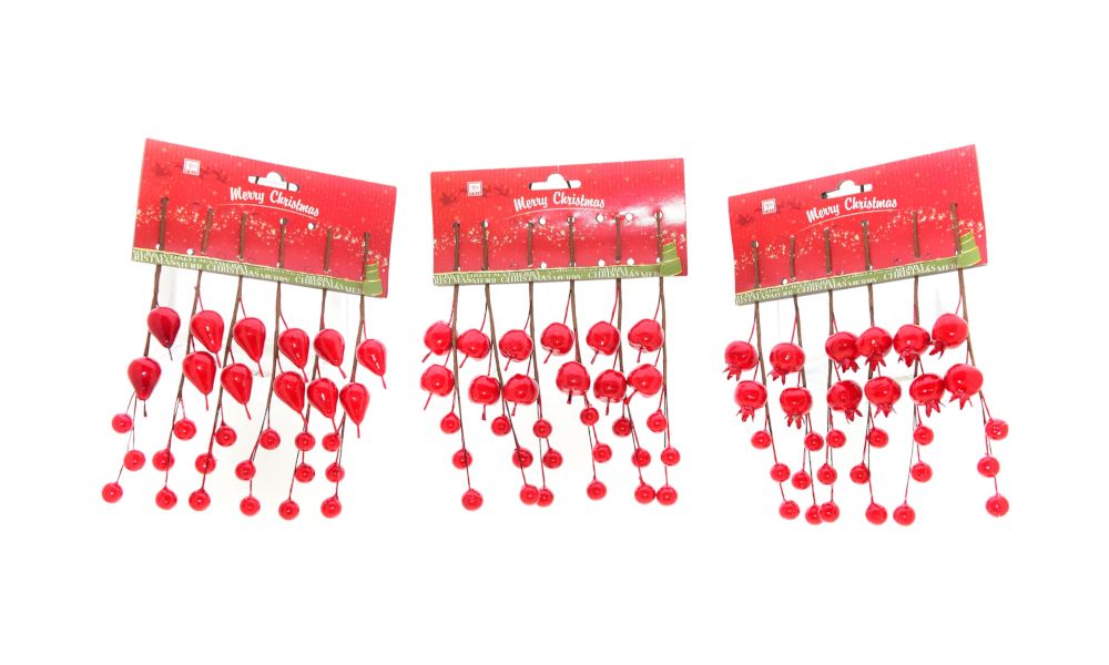 Confezione ramoscelli bacche rosse cm 17  decori a