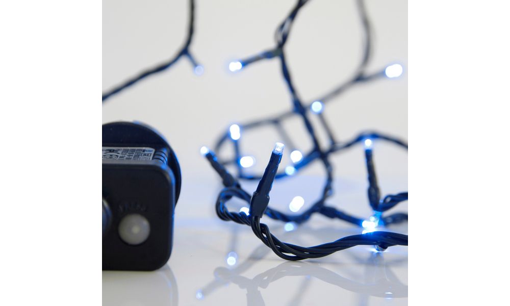 ΣΕΙΡΑ, 100 LED 3mm, 31V, 8 ΠΡΟΓΡΑΜΜΑΤΑ, ΠΡΑΣΙΝΟ ΚΑΛΩΔΙΟ, ΜΠΛΕ LED ΑΝΑ 5cm, ΙΡ44