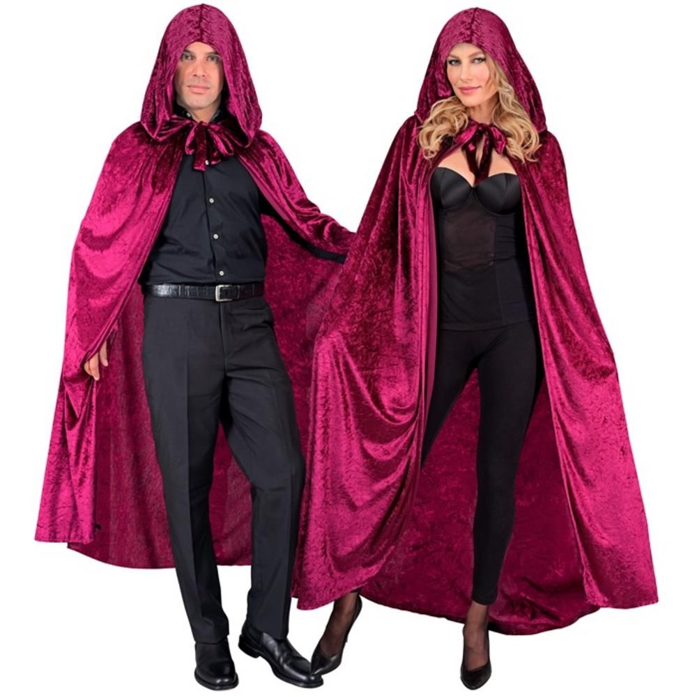 BURGUNDY VELVET HOODED CAPE 140 cm