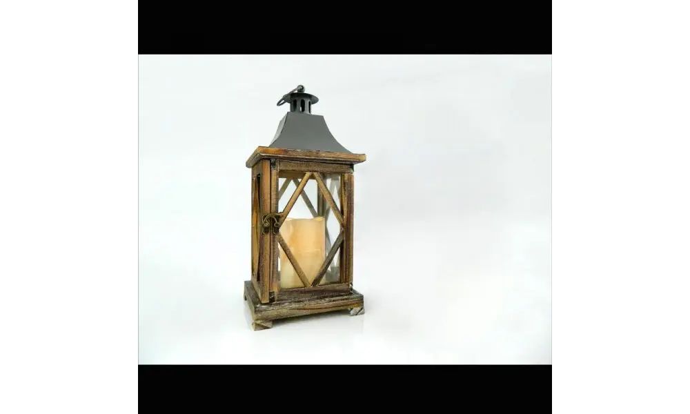 Ξύλινο φανάρι με κερί Led