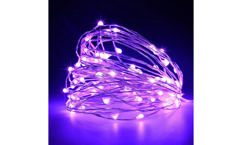 ΣΕΙΡΑ, 100 ΜΙΝΙ LED, ΣΤΑΘΕΡΟ, ΜΕ ΜΕΤΑΣΧΗΜΑΤΙΣΤΗ, ΠΡΟΕΚΤΑΣΗ ΠΑΡΟΧΗΣ 5m, ΑΣΗΜΙ ΧΑΛΚΟΣ, ΜΩΒ LED, ANA 10cm, 10m, ΙΡ44