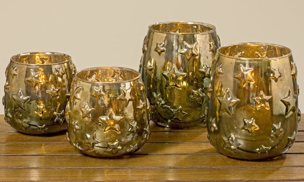 Windlight Stars 2ass H14cm glass laquered