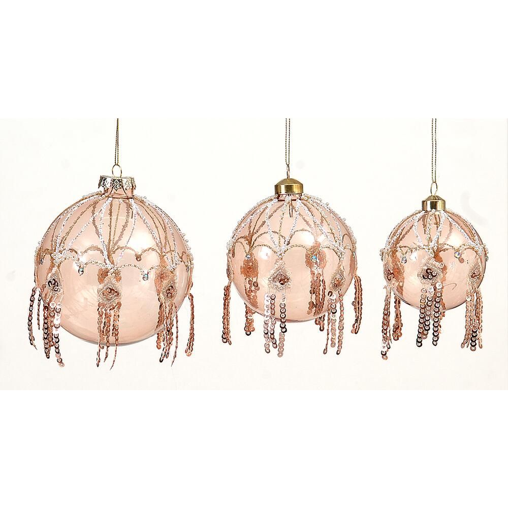 Clear pink glass ball w/ glitter 10cm