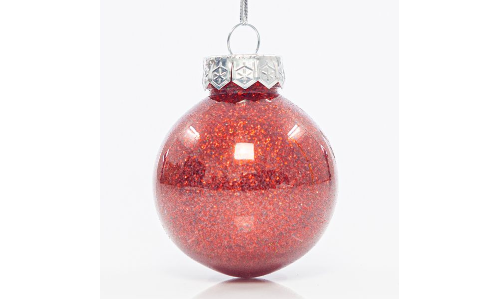 ΜΠΑΛΑ ΠΛΑΣΤΙΚΗ PET, ΚΟΚΚΙΝΗ ΓΥΑΛΙΣΤΕΡΗ ΜΕ GLITTER, ΣΕΤ 12ΤΜΧ, 6cm