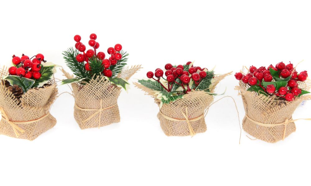 Bouquet natalizio con yuta h. cm 14x10x10 decori a