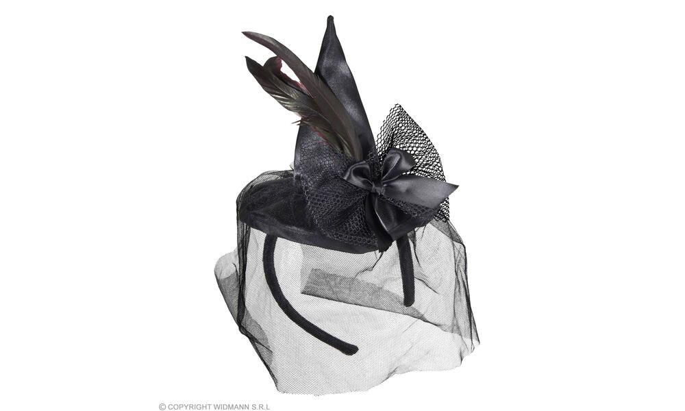 "MINI WITCH HAT WITH FEATHERS AND VEIL"