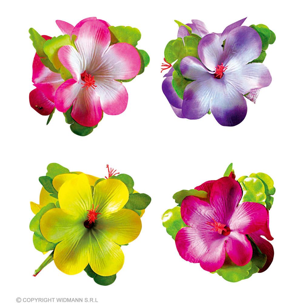 "3 BIG HIBISCUS FLOWERS HAIR CLIP"4 colors ass.