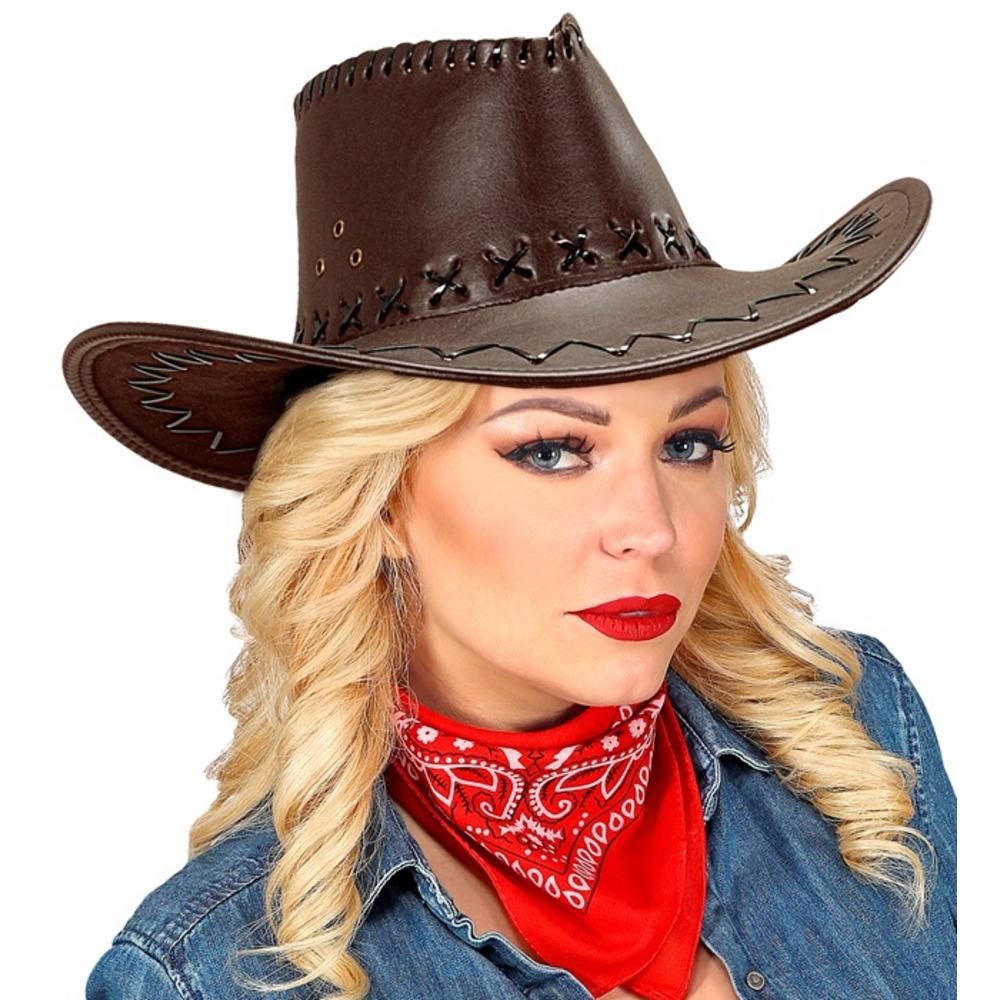 BROWN COWBOY HAT STITCHED leatherlook