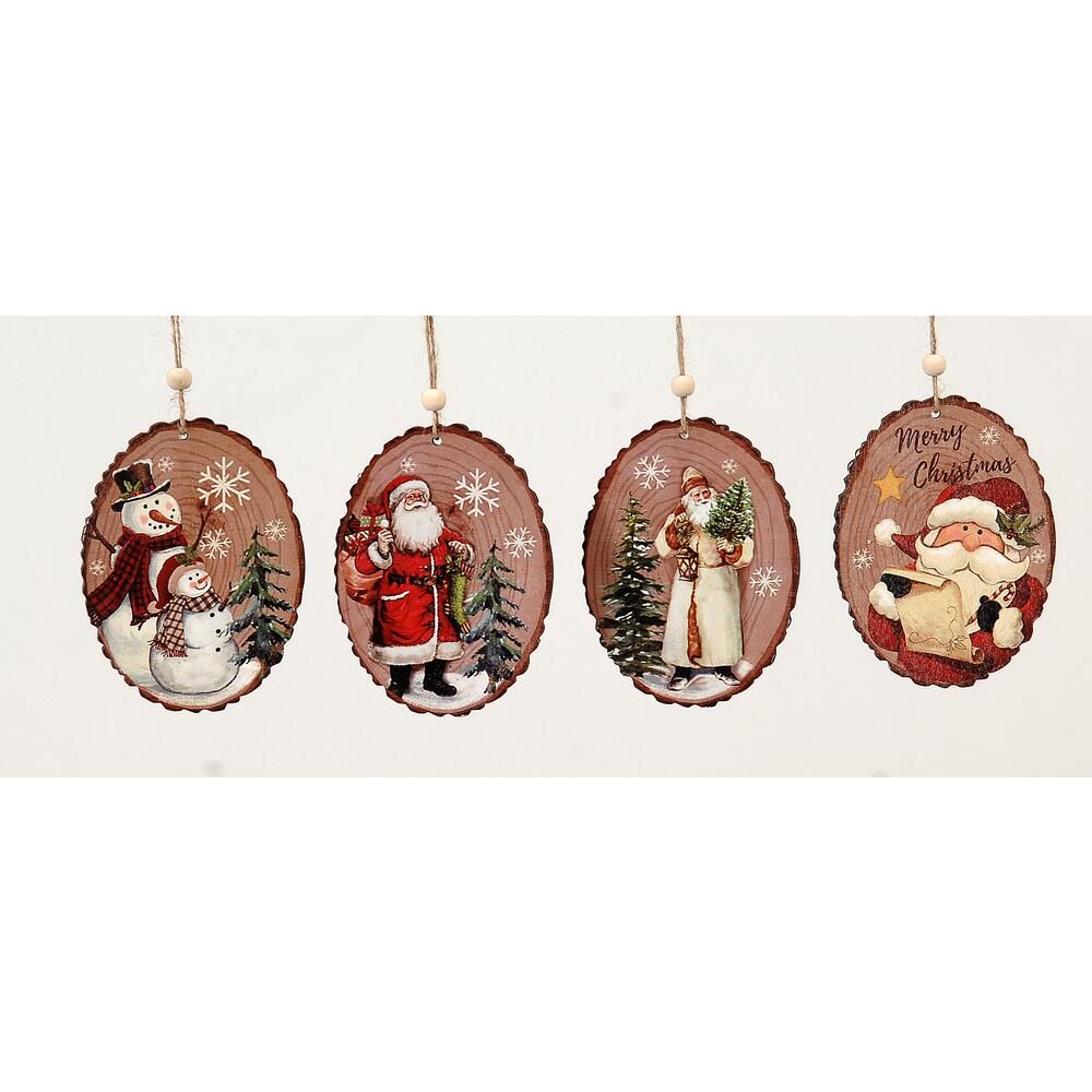 24/576-4Asst 12cm wood X'mas Orn w/santa and snowman