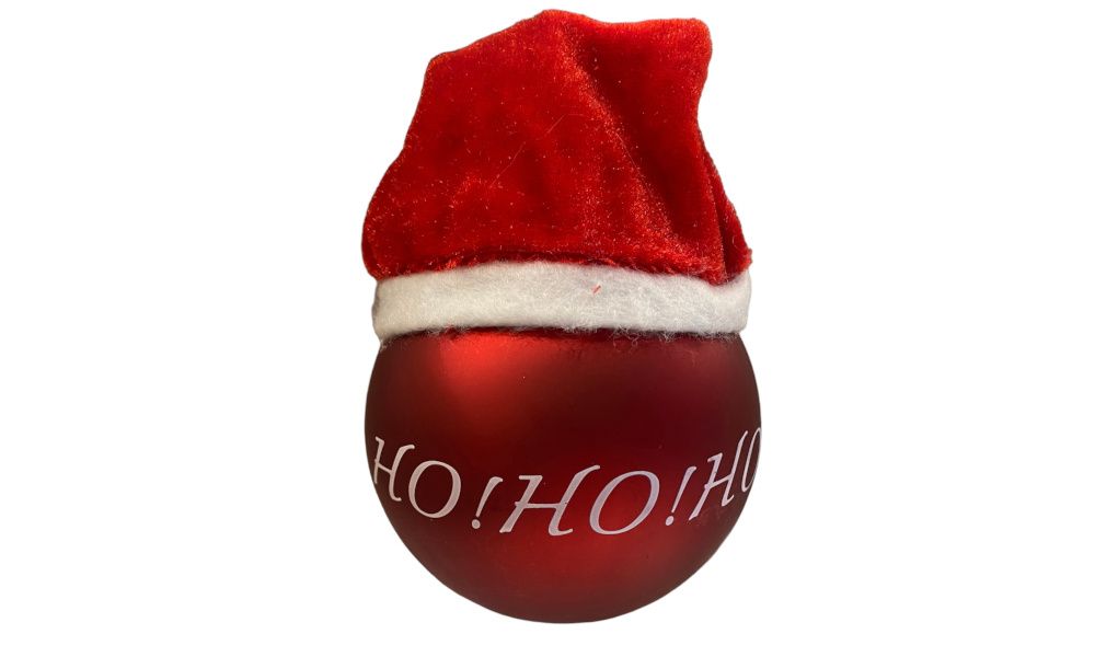 ΓΥΑΛΙΝΗ ΜΠΑΛΑ ΚΟΚΚΙΝΗ ΜΕ ΣΚΟΥΦΑΚΙ HOHOHO 8EK