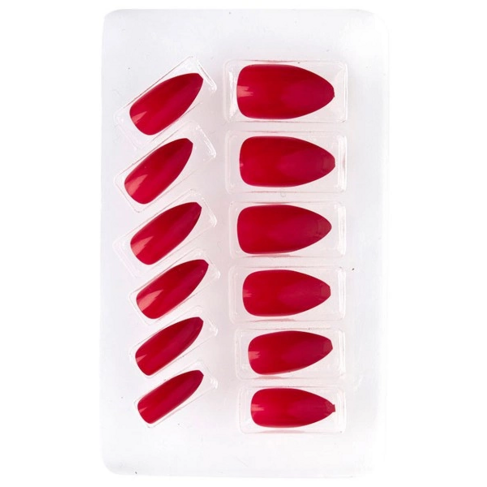 Set of  12 SELF-ADHESIVE BURGUNDY STILETTO NAILS