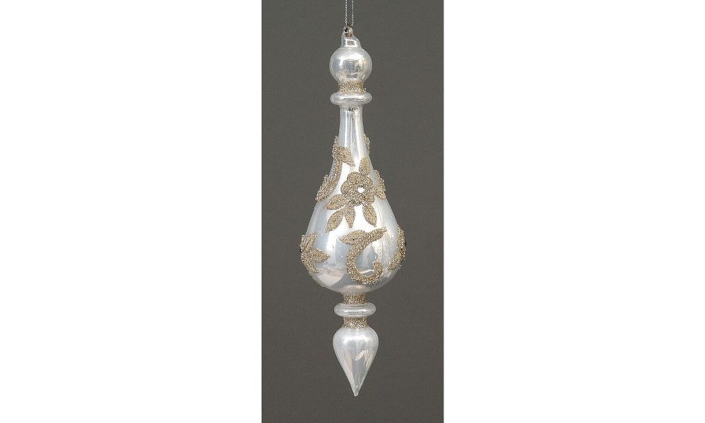 8/24 27cm glass white finial orn