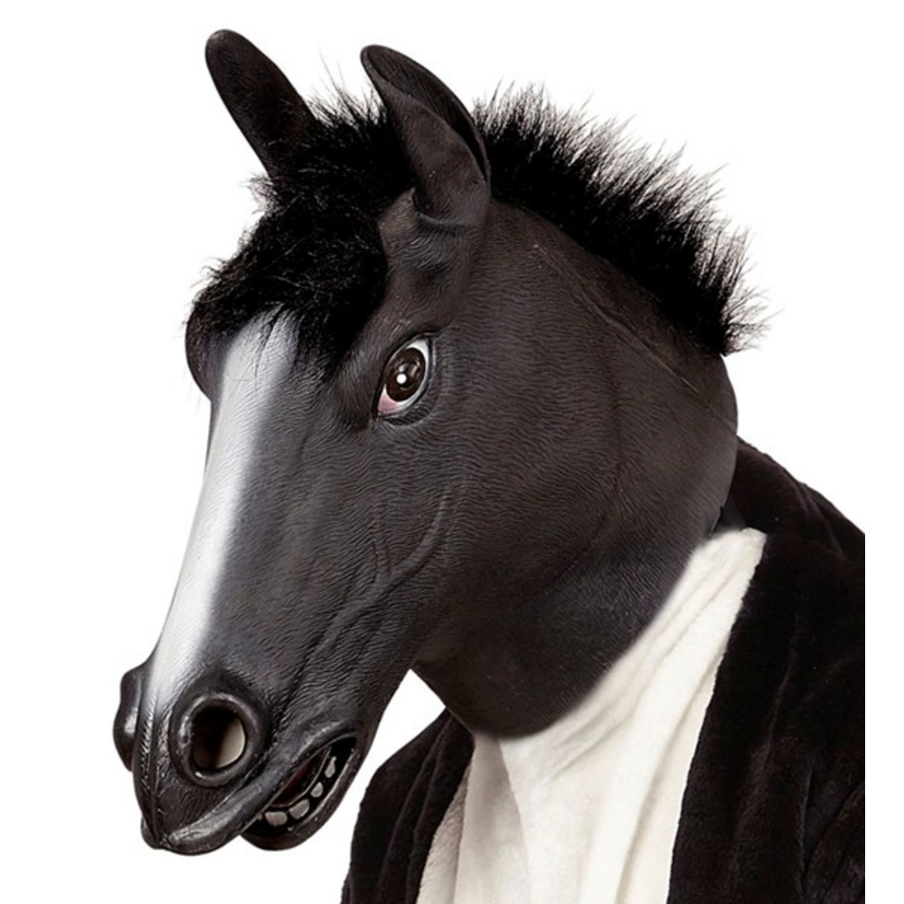 BLACK HORSE FULL HEAD MASK WITH PLUSH HAIR