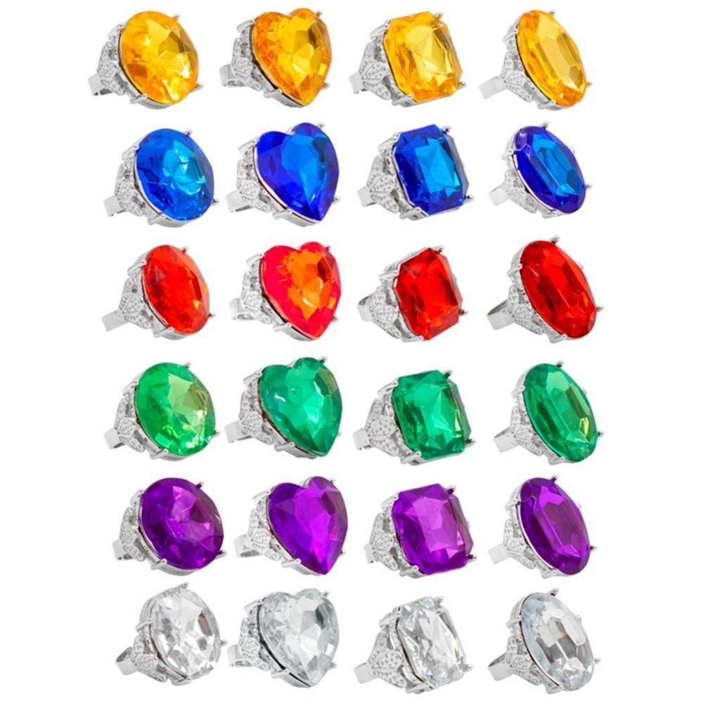 COLORED JEWEL RINGS in display box - 4 styles & 6 colors ass.