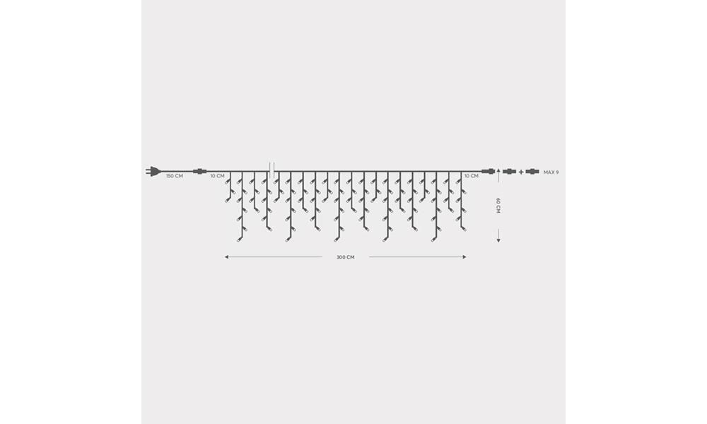 ΒΡΟΧΗ, 144 LED 5mm, 230V, ΕΠΕΚΤΑΣΗ ΕΩΣ 8, ΠΡΟΕΚΤΑΣΗ ΠΑΡΟΧΗΣ 150cm, ΠΡΑΣΙΝΟ ΚΑΛΩΔΙΟ, ΚΑΟΥΤΣΟΥΚ, ΛΕΥΚΟ LED, 300cmx60cm, ΙΡ65