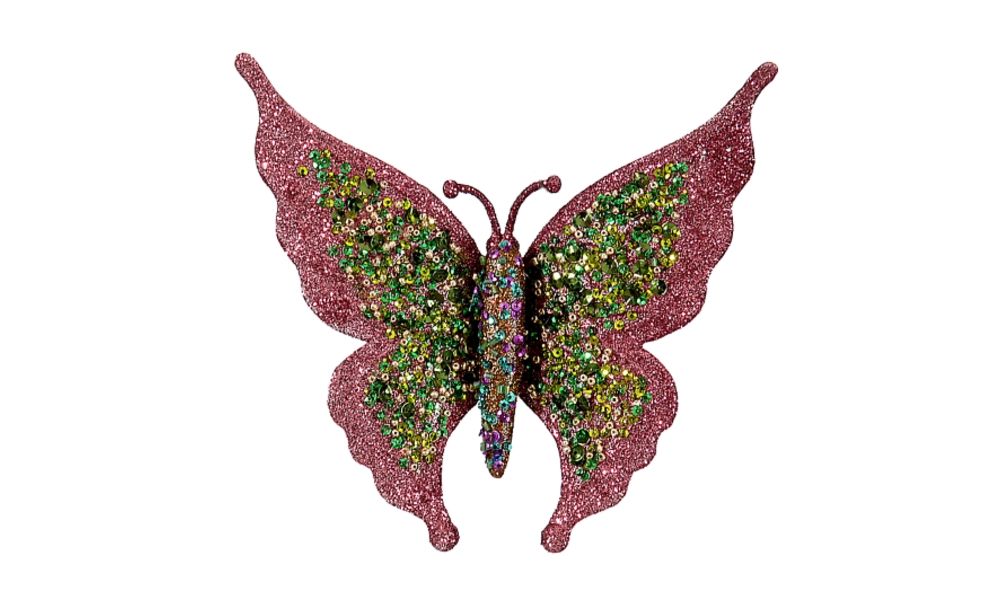 12/144-2Asst 16cm Iron wire w/gold&red glitter butterly orn