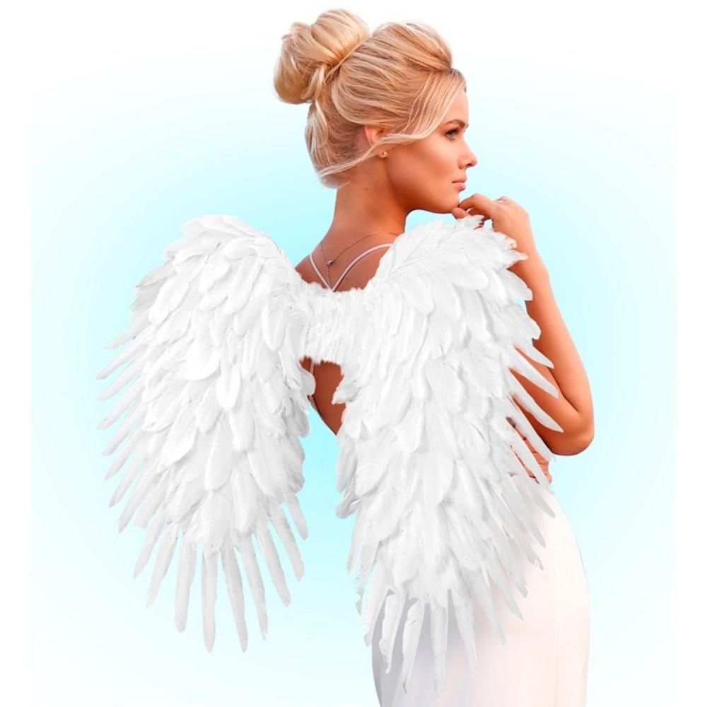 WHITE FOLDABLE FEATHER WINGS 80X60 cm
