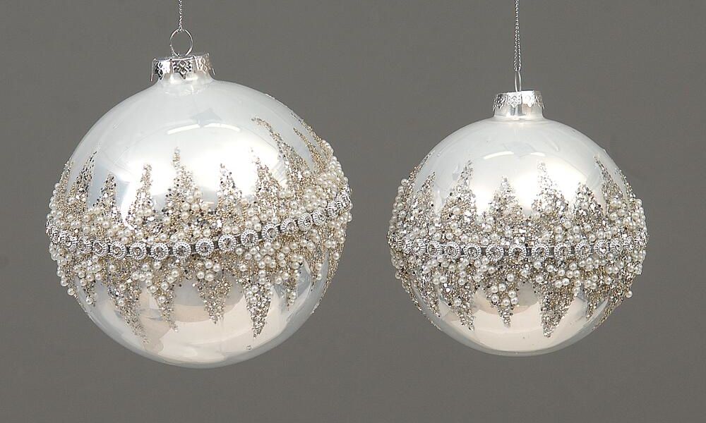 Glass silver ball w/ glitter 12cm